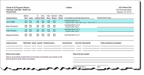 Check-in and Progress Report Worksheet