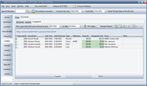 MainLedgerPaymentsUnapplied